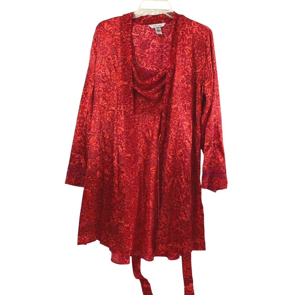 Delicates Satin Robe and Chemise Nightgown Womens Small Red Lingerie Romantic